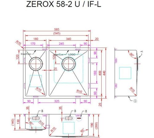 Кухонная мойка ZorG Zerox 58-2 U / IF-L Steel