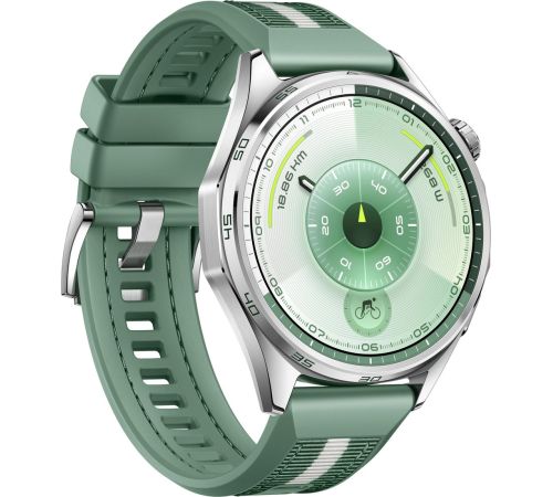 Умные часы Huawei Watch GT 6 46 мм серебристый, с зеленым плетеным ремешком, международная версия