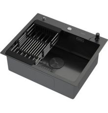 Кухонная мойка ARFEKA ECO AR мойка 600*500 POP-UP, коландер, дозатор BLACK DECOR VOLCANIC ROCK