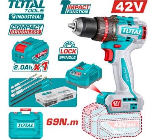 Ударная дрель-шуруповерт Total TIDLI426981 с 1-им АКБ, кейс