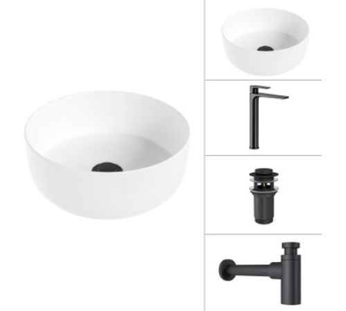 Умывальник Lauter 21499-31 + Reef 21CK8678BS + сифон 21635B + дон.клапан 21190B черный матовый