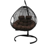 Подвесное кресло M-Group Для двоих Люкс 11510405 черный ротанг/коричневая подушка