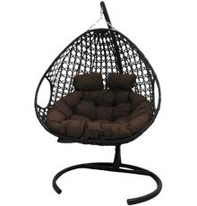 Подвесное кресло M-Group Для двоих Люкс 11510405 черный ротанг/коричневая подушка