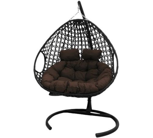 Подвесное кресло M-Group Для двоих Люкс 11510405 черный ротанг/коричневая подушка