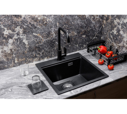 Кухонная мойка Marblan Comfort 50 оникс, с сифоном и колландером