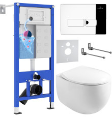 Унитаз подвесной Roxen Egg в комплекте с инсталляцией StounFix Dual Fresh 6 в 1 964205 кнопка: хром глянец