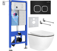 Унитаз подвесной Roxen Antares Black в комплекте с инсталляцией StounFix Dual Fresh 6 в 1 964681 кнопка: черный матовый