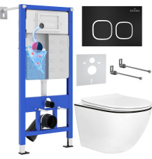 Унитаз подвесной Roxen Antares Black в комплекте с инсталляцией StounFix Dual Fresh 6 в 1 964681 кнопка: черный матовый