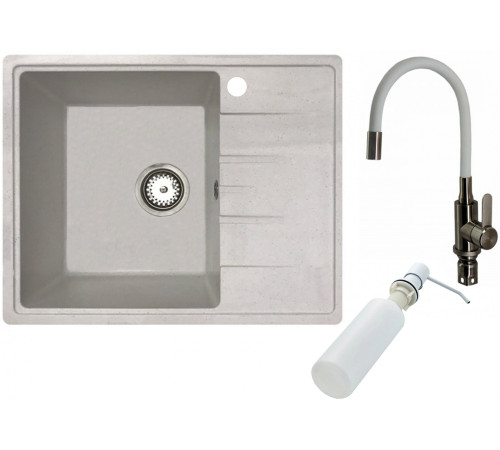 Кухонная мойка БелЭворс Mila L + смеситель W74004-3 + дозатор L405H белый