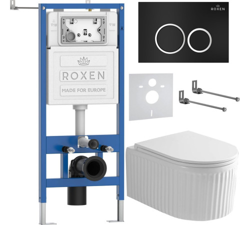 Унитаз подвесной Roxen Royal Matt в комплекте с инсталляцией StounFix Dual Fresh 6 в 1 968231 кнопка: черный