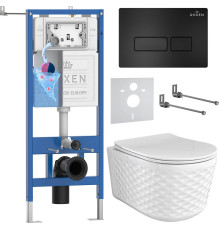 Унитаз подвесной Roxen Vine Tornado в комплекте с инсталляцией StounFix Dual Fresh 6 в 1 979001 кнопка: черный матовый