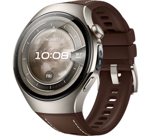 Умные часы Huawei Watch 5 46 мм титановый, с коричневым силиконовым ремешком, международная версия