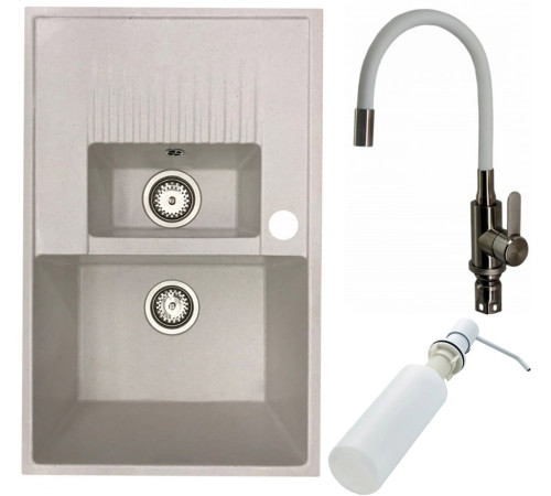 Кухонная мойка БелЭворс Forma R + смеситель W74004-3 + дозатор L405H белый