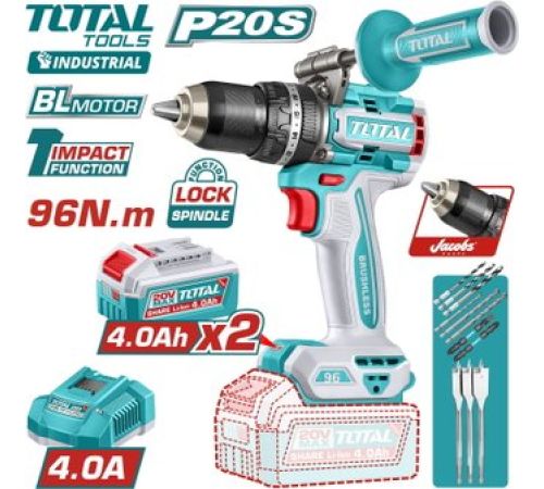 Ударная дрель-шуруповерт Total TIDLI209686 с 2-мя АКБ, кейс