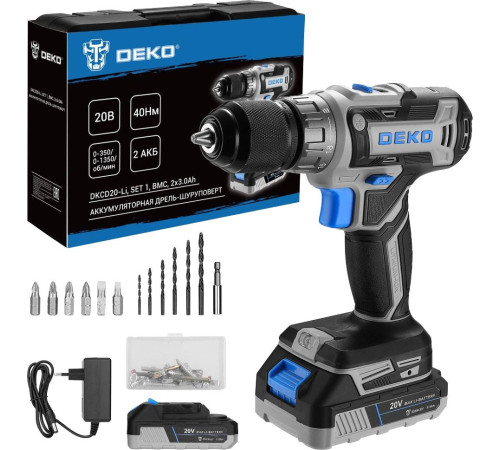 Дрель-шуруповерт Deko DKCD20-Li Set1 083-1117 с 2-мя АКБ, кейс