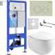 Унитаз подвесной Roxen Egg в комплекте с инсталляцией StounFix Dual Fresh 6 в 1 966284 кнопка: бежевый
