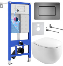 Унитаз подвесной Roxen Egg в комплекте с инсталляцией StounFix Dual Fresh 6 в 1 964215 кнопка: оружейная сталь