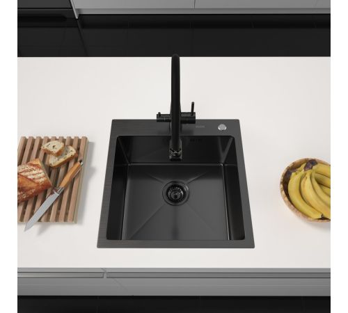 Кухонная мойка ARFEKA Eco AR 500*500 Black PVD Nano Decor Volcanic Rock