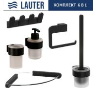 Набор аксессуаров для ванной Lauter 21TS3019 + 21TS3021 + 21TS3009 + 21TS3015 + 21TS3008 + 21TS3023 Matt Black, 6 предметов