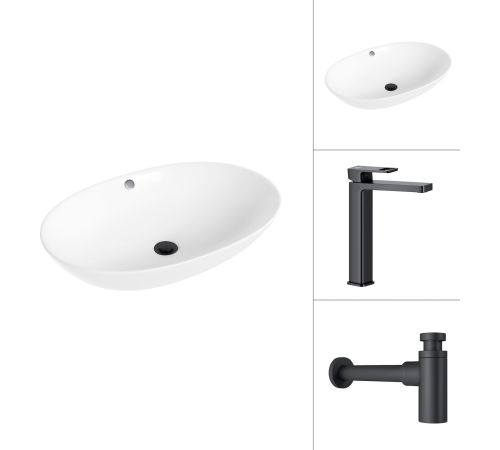 Умывальник Lauter 21709 + Cascade 21СК0655BS с сифоном 21635B черный матовый