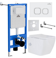 Унитаз подвесной Roxen Cube Bidet в комплекте с инсталляцией StounFix Dual Fresh 6 в 1 542448 кнопка: белый глянец