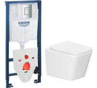 Унитаз подвесной Lauter Square 214903 + GROHE Rapid SL 38772001 + GROHE 37131000 прямоугольная, хром