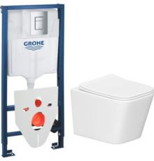 Унитаз подвесной Lauter Square 214903 + GROHE Rapid SL 38772001 + GROHE 37131000 прямоугольная, хром