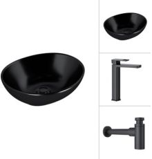 Умывальник Lauter 21652-A + Cascade 21СК0655BS с сифоном 21635B черный матовый