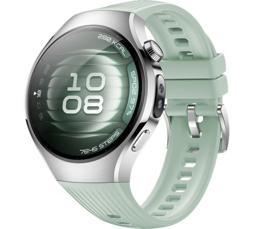 Умные часы Huawei Watch 5 42 мм серебристый, с зеленым силиконовым ремешком, международная версия