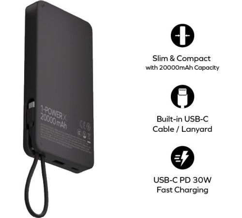 Внешний аккумулятор Momax 1-Power X Built-in USB-C IP153 20000mAh черный