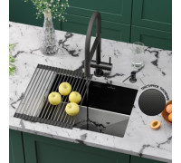 Кухонная мойка Roxen Uno 560210-54B-GR графит/текстурная PVD покрытие с ролл-матом и дозатором