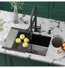 Кухонная мойка Roxen Uno 560210-54B-GR графит/текстурная PVD покрытие с ролл-матом и дозатором