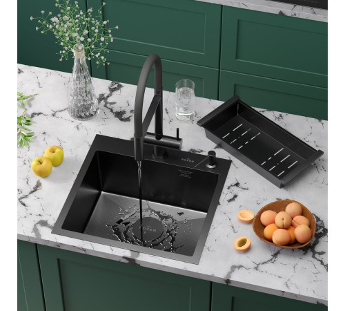 Кухонная мойка Roxen Simple 560220-60B-GR графит/текстурная PVD покрытие с коландером и дозатором