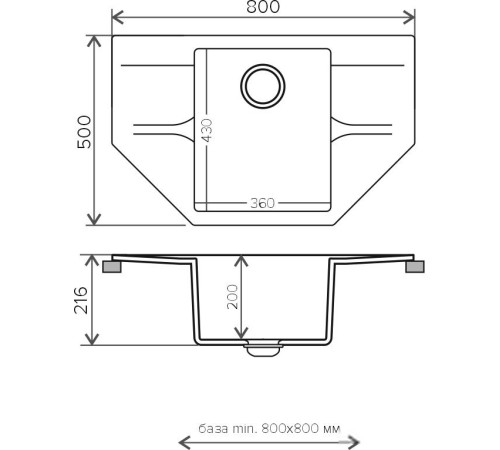 Кухонная мойка Polygran Riff-800 серый 14