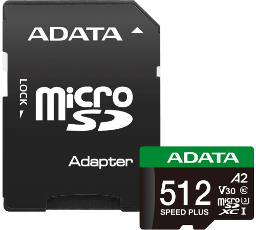 Карта памяти ADATA SPEED PLUS microSDXC 512GB UD512GUI3V30A2SP-RA1 с адаптером