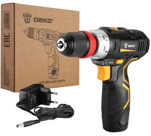 Дрель-шуруповерт Deko GCD12DU3 SET4 063-4038 с 2-мя АКБ, кейс, набор оснастки