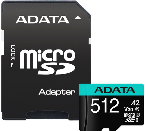 Карта памяти ADATA Premier Pro AUSDX512GUI3V30SA2-RA1 microSDXC 512GB с адаптером