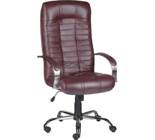 Офисное кресло Деловая обстановка Атлант Хром бордовый, кожа люкс