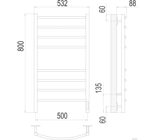 Полотенцесушитель TERMINUS Классик П8 500x800 КС 9005 бп электро черный