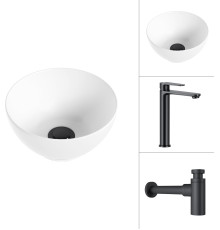 Умывальник Lauter 21601E + Moon 21СК8691BS с сифоном 21635B черный матовый