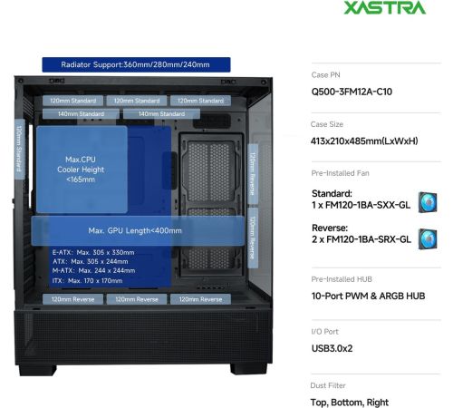 Корпус XASTRA Q500 3ARGB-C10 черный