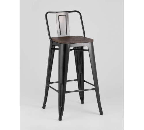 Стул Stool Group Tolix Wood со спинкой YD-H765E-W LG-01 черный глянцевый/темное дерево