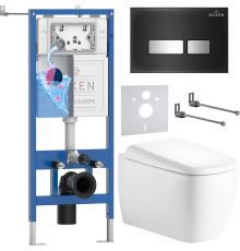 Унитаз подвесной Roxen Martin в комплекте с инсталляцией StounFix Dual Fresh 6 в 1 968525 кнопка: черный/хром