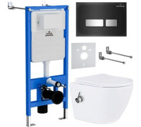 Унитаз подвесной Roxen Antares Bidet в комплекте с инсталляцией StounFix Dual Fresh 6 в 1 963184 кнопка: черное стекло
