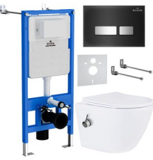 Унитаз подвесной Roxen Antares Bidet в комплекте с инсталляцией StounFix Dual Fresh 6 в 1 963184 кнопка: черное стекло