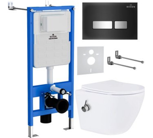 Унитаз подвесной Roxen Antares Bidet в комплекте с инсталляцией StounFix Dual Fresh 6 в 1 963184 кнопка: черное стекло