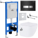 Унитаз подвесной Roxen Antares Bidet в комплекте с инсталляцией StounFix Dual Fresh 6 в 1 963184 кнопка: черное стекло