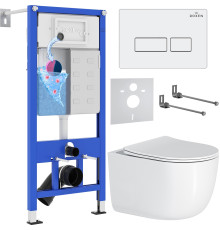 Унитаз подвесной Roxen Vortex Tornado в комплекте с инсталляцией StounFix Dual Fresh 6 в 1 964480 кнопка: белый глянец