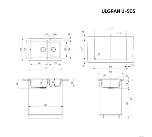 Кухонная мойка Ulgran U-505 ультра-черный