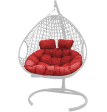Подвесное кресло M-Group Для двоих Люкс 11510106 белый ротанг/красная подушка